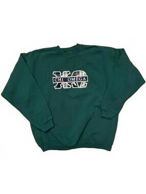 Vintage 90s Chi Omega Hanes Heavyweight Plaid Patch Crewneck XL